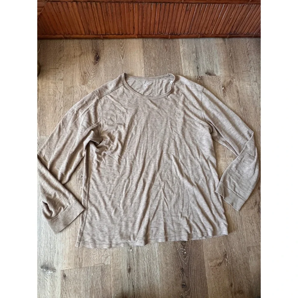 J. Crew Mens Tan Camel‎ Long Sleeve Slub Cotton Knit T-Shirt Size L
